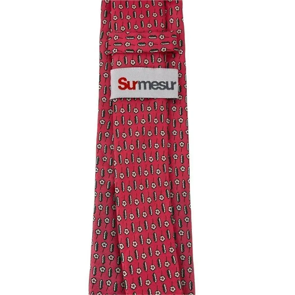 Sur Mesur Silk Tie Pink Floral Slim Woven Spring Summer Necktie 2.75 In Wide Tie